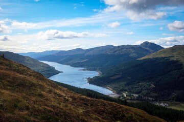 Fototapeta na wymiar View of Loch Lomond lake and surrounding mountains, Scotland