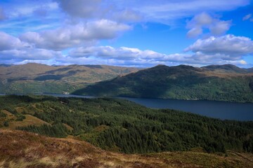 Fototapeta na wymiar View of Loch Lomond lake and surrounding mountains, Scotland
