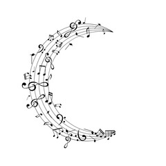 Notes on the swirl. Music decoration element isolated on the white background.