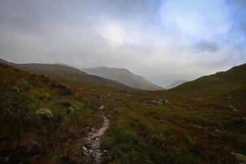 Scenic landscape of Scottish Highlands near Kinlochleven, Scotland