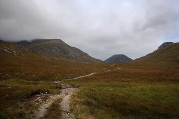 Scenic landscape of Scottish Highlands near Kinlochleven, Scotland