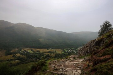Scenic landscape of Scottish Highlands near Kinlochleven village, Scotland