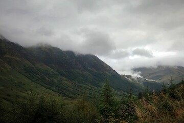 Scenic landscape of Scottish Highlands near Kinlochleven village, Scotland