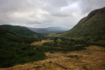 Naklejka premium Scenic landscape of Scottish Highlands near Kinlochleven village, Scotland