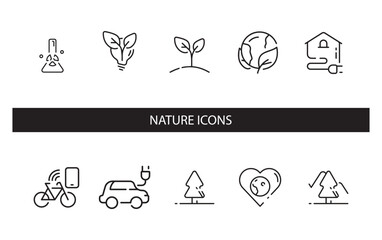 nature icon design vector art illustration plant , mountains and flowers icon set