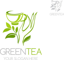 Green tea icon. Vector logo template - obrazy, fototapety, plakaty