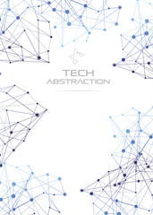 Structure of particles or molecules. Connected line and dots.