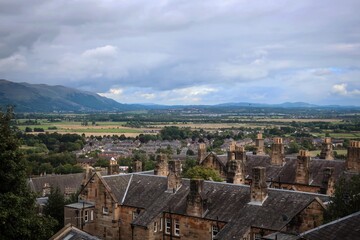 Fototapeta na wymiar Stirling historic center panoramic view from castle, Scotland