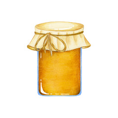 Watercolor illustration with a jar of honey in retro style. Isolate, on a white background.