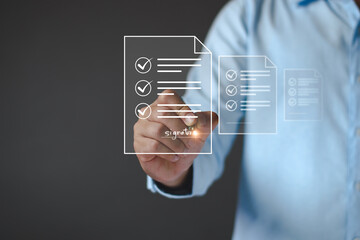 Electronic signature business concept. Manager is electronic sign an agreement on tablet, business approved, executing plan, project approved. digital signature. electronic document, digital business