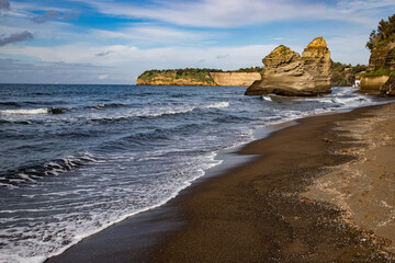 Fototapeta na wymiar rock formations on the beach Procida island
