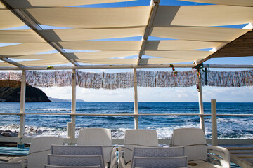 Obraz premium white empty beach huts in Procida