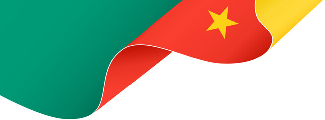 Cameroon flag flying on white background