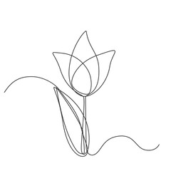 Continuous Thin Line Flower, Minimalist Botanical Drawing, One Line Art Flowering Blossom Draw, Single Floral Outline