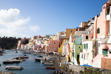 beautiful italian island procida famous for its colorful marina, tiny narrow streets and many beaches