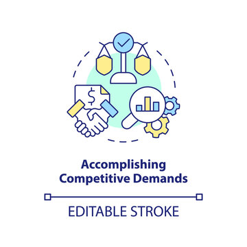 Accomplishing competitive demands concept icon. Key indicator of release management abstract idea thin line illustration. Isolated outline drawing. Editable stroke. Arial, Myriad Pro-Bold fonts used