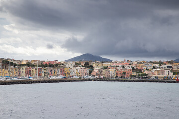 Fototapeta na wymiar beautiful italian island procida famous for its colorful marina, tiny narrow streets and many beaches