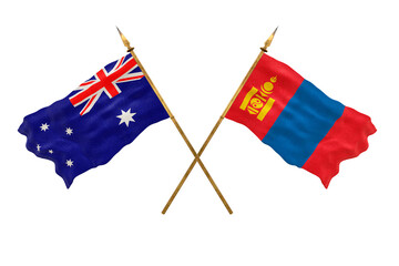 Background for designers. National Day. 3D model National flags Australia and Mongolia