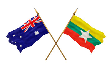 Background for designers. National Day. 3D model National flags Australia and Myanmar