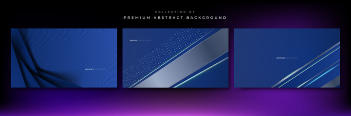 Abstract dark blue background with overlap layers and metal texture. Vector abstract graphic design banner pattern presentation background wallpaper web template.