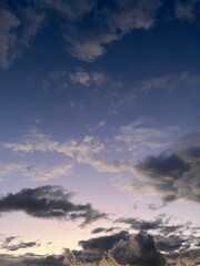 Evening violet sky with clouds, twilights heavens background