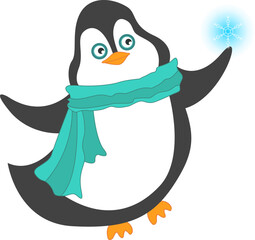 Penguin animal holding the snowflake
