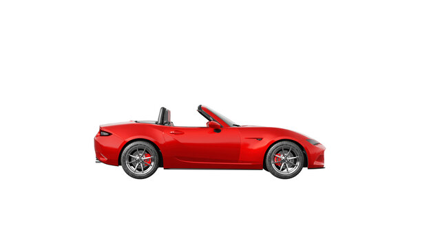 side view of RED car isolated on white, MAZDA MX5 png transparent background 3d rendering	