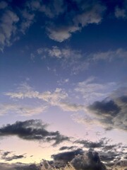 Evening violet sky with clouds, twilights heavens background
