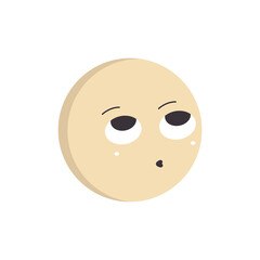 A round yellow emoji with big eyes looking up with a smile and a kiss. Minimalism vector illustration isolated on white background.