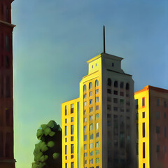 Fototapeta premium 独特のタッチの架空都市のイラスト