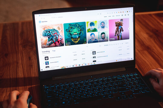 Opensea, an NFT marketplace, on Lenovo laptop display on November 19, 2022, in Tbilisi, Georgia. Opensea is the largest and most famous marketplace for trading non-fungible tokens.