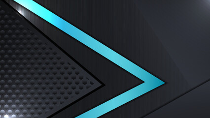 Black background with metal line hexagon texture and shiny light rays. Vector abstract graphic design banner pattern presentation background wallpaper web template.