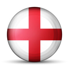 Obraz premium Glass light ball with flag of England. Round sphere, template icon. English national symbol. Glossy realistic ball, 3D abstract vector illustration highlighted on a white background. Big bubble.