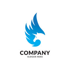 Illustration Unicorn head silhouette with sharp horns logo design.