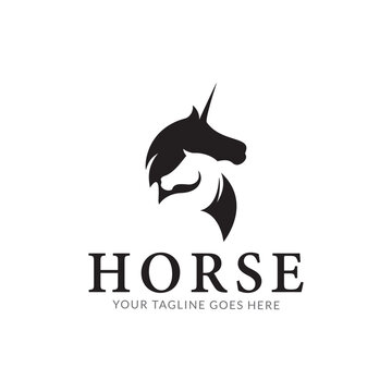 Illustration Unicorn head silhouette with sharp horns logo design.
