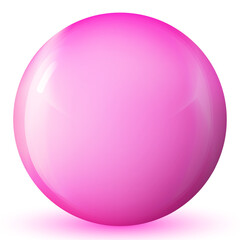 Glass pink ball or precious pearl. Glossy realistic ball, 3D abstract vector illustration highlighted on a white background. Big metal bubble with shadow.