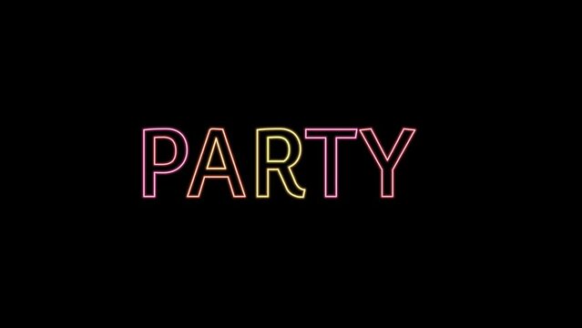 party word animation effect make with neon lines, text of party animation style on black background.
