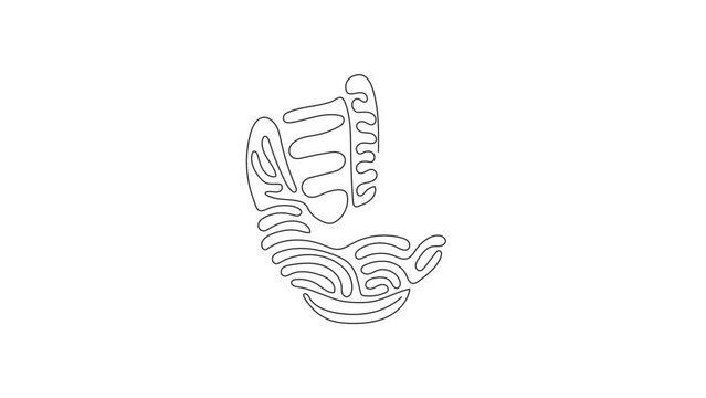 Animated self drawing of continuous one line draw baseball leather glove for championship promotion. Baseball tournament. Team sport league banner. Swirl curl style. Full length single line animation