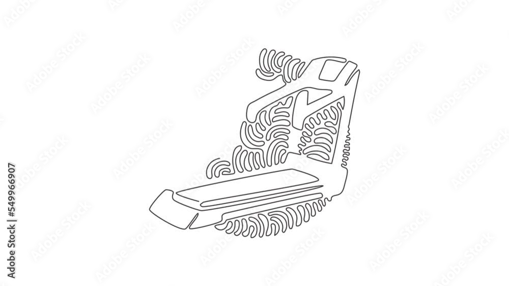 Poster self drawing animation of single line draw professional treadmill with incline. professional gym equ