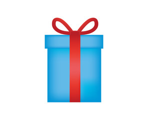 Blue gift box with red ribbon and bow on white background