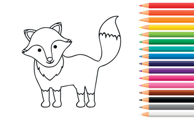 cute fox for coloring book with colorful pencils