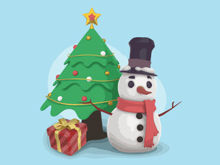Merry Christmas Tree Snowman 3D Icons stickers logo illustrations