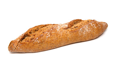Whole grain bread on white background