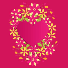 Flower arrangement with the shape of a heart. Valentine's day concept in paper cut style.