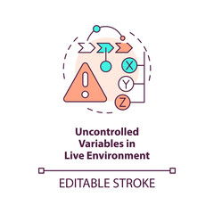 Uncontrolled variables in live environment concept icon. Release management problem abstract idea thin line illustration. Isolated outline drawing. Editable stroke. Arial, Myriad Pro-Bold fonts used