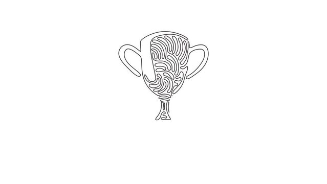 Animated self drawing of continuous line draw winner's trophy icon. Golden trophy vector is symbol of victory in sports event. Swirl curl style concept. Full length one line animation illustration