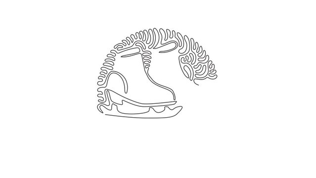 Animated self drawing of continuous line draw pair of figure skates. White women Ice skates. Ice skating outdoor winter activities with family. Swirl curl circle style. Full length one line animation