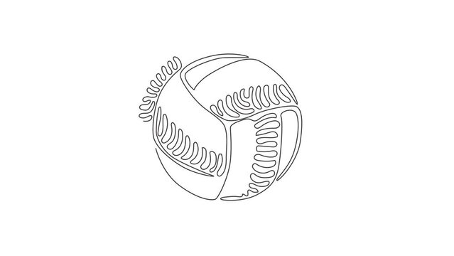 Self drawing animation of single one line draw leather volleyball. Volleyball ball sports activity play competition tournament. Swirl curl circle style. Continuous line draw. Full length animated