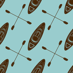Seamless pattern Kayak and paddle. Vector illustration