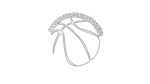 Animated self drawing of continuous line draw Basketball ball. Orange ball, sports concept. Team game tournament and competition. Swirl curl circle background style. Full length single line animation